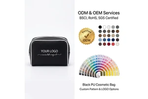 Premium Black PU Holographic Makeup Bag Travel-Suitable Skincare Cosmetic Cases