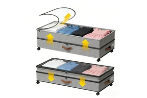 Hot Design Rolling Expandable Under Bed Storage Organizer Underwear Organizer with Wheels & Clear Zipper Lid