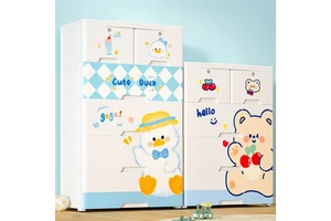 75cm Wide Multi Layer Cartoon Drawer Storage Cabinet Kids Portable Wardrobe Toy Clothes Organizer PP Plastic Storage Cabinet