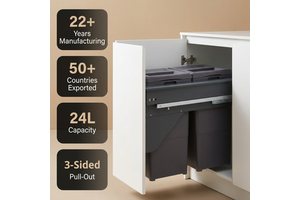 Jochan 24L Pull Out Modern Kitchen Cabinet Waste Bin 3-Sided Trash Can 2 Shelves Storage Rack Sink Organizer Gray Home Kitchen
