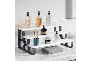 CF Waterproof Wooden 3 Tier Step-Style Display Riser Cologne Makeup Vanity Dressing Table Kitchen Bathroom Counter Organizer