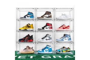 Custom Logo Stackable Shoe Box Transparent Drop Front Clear Sneaker for Shoes Display Plastic Shoe Crates Sneaker Storage Box