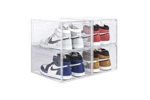 Drop Front Storage Box With Light Shoe Box Storage Stackable Shoe Storage Box