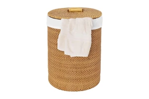 Rattan Laundry Storage Basket With Lid And Handle Circle Shape Rustic Style For Neatening Storage
