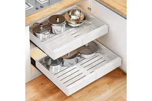 2 Pack Expandable Pull Out Cabinet Organizers Adjustable Extendable Slide Drawer Storage Shelf