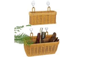 Minimalist Eco-Friendly Handmade Durable Plastic Woven Wicker Wall Hanging Storage Baskets For Home Decor Kitchen Plant Display