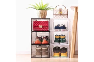 Foldable Eco-Friendly Household Sneaker Storage Boxes Plastic Rectangular Shoe Storage 10-20L Capacity 10kg Load