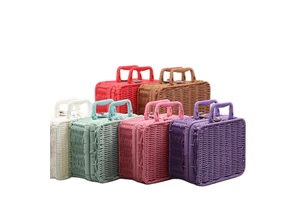 Factory Wholesale Classic Handmade Woven Plastic Rattan Storage Basket Picnic Basket Gift Basket With Handles