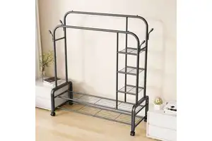 Cedar Space Multifunctional Movable Clothes Rack with Side Storage Shelves Thickened Metal Coat Rack Stand Stable Load-bearing Capacity