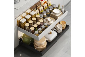 Expandable Pull Out Cabinet Organizer Fixed with Adhesive Nano Film Heavy Duty Drawer Storage Cabinet Basket Kitchen Shelf