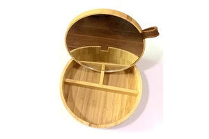 Portable Bamboo Makeup Cosmetics Storage Organizer Box with Mirror for Vanity Counter or Bathroom