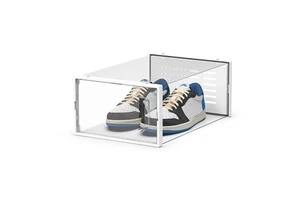 Plastic Woman Stackable Shoes Case Transparent Sneaker Crates Combination Folding Plastic Shoes Box Magnetic Door ShoeBox BT-389