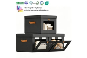 Collapsible Clothes Storage Bins with Handles & Window Fabric Closet Storage Box Organizer for Living Room Dorm