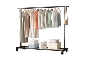 150cm Single-Rod Movable Metal Coat Rack Organizer Easy Install Clothes Drying Rack for Bedroom Balcony Living Room