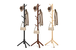 Eco-friendly Wooden Freestanding Coat Rack Clothing Organizer Home Furniture Adjustable Height Modern Coat Racks with 8 Hooks