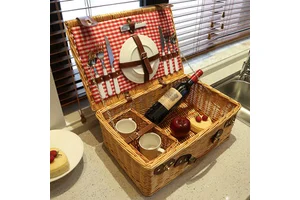 Wicker Woven Hanging Picnic Basket Set Outdoor Camping & Kitchen Storage Gift Basket with Eco-Friendly Design