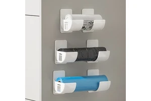 Wall Mounted Garbage Storage Rack Organizer for Kitchen Cabinet Door Plastic Bag Dispenser Holder with Space Saving Design