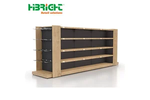 Customized Multifunctional American Style Wooden Slatwall Gondola Shelving Rack For Shops
