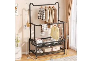 High Appearance Carbon Steel Standing Coat Rack Three Layer Multifunctional Clothing Hanger Organizer Modern Movable Bathroom