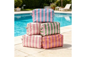 Clear Stripe Makeup Bag Waterproof PVC Toiletry Organizer Travel Cosmetic Pouch Large Capacity Vanity Case for Women Girls