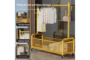 Indoor Modern Double-Tiered Metal Clothes Rack with Coat Hanger for Living Room Storage