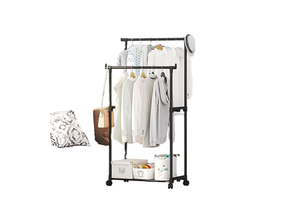 Single Double Pole Wheeled Coat Rack Hat Storage Metal Integrated Clothes Drying Living Room Wardrobe Simple Assembly