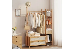 Simple Floor-Standing Bamboo Coat Rack for Home Bedroom Room Clothes Hanging Storage Rack