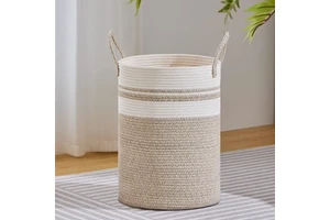 Hot Sale Cotton Rope Cylindrical High Woven Folding Laundry Basket for Blanket and Stationery Storage