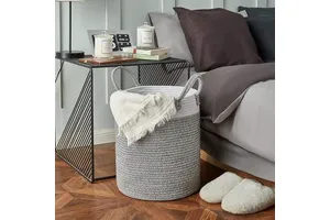 Dual-Color Handmade Woven Cotton Thread Storage Basket Large Capacity Fabric Handle High Quality Modern Fashionable Shape