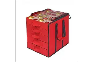 Christmas Decoration Storage Box with 5 Individual Trays, Durable Carrying Bag Handle Storage Box