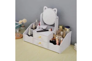 Drawer Style Jewelry Storage Box with Makeup Mirror Skincare Storage Rack for Household Products Item Makeup Dressing Table