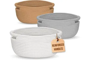 XinYiDe Small Mini Woven Baskets Round Cotton Rope Basket Little Storage Baskets for Organizing Bins Baby Toy Keys Gifts