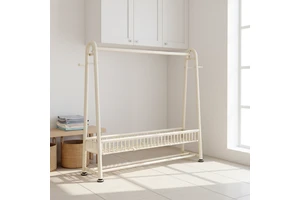 Multifunctional Iron Coat Rack with Detachable 3-Layer Design Double Wing Folding Storage for Bedroom & Living Room Use