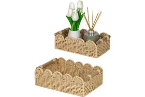 Modern Black Woven Storage Basket Organizer Waterproof Rectangle Wicker Basket 2-Piece Set
