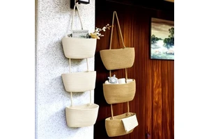 Removable Wall-Mounted Three-Tier Handwoven Minimalist Japanese Style Storage Basket With 105x31cm Dimensions For Household Use