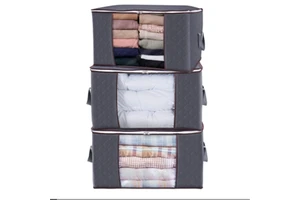 90L Eco-Friendly Modern Fabric Wardrobe Organizer Zipper Sturdy Handles-Dustproof Foldable Clothing Storage Bag for Living Room