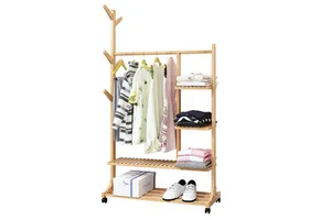 Four Storey Multifunctional Bedroom Hanger Clothes Storage Product Wooden Coat Corner Rack Stand Large Capacity Coat Rack