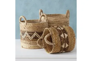 Modern Eco-Friendly Rattan Jute Yarn Woven Storage Basket Set Natural Fiber Organizer for Living Room Bedroom Kitchen Decor
