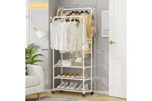 Modern Double-Tier Metal Floor-Standing Coat Rack Portable Bedroom Clothes Storage Rack Multi-Functional Standing Type Rack