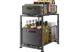 Adjustable Under Sink Storage Rack Pull Out Cabinet Organizer Shelf for Cleaning Supplies Spices and Kitchen Utensils