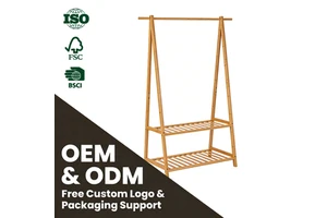 Bamboo Clothes Rack 2 Tier Storage Shelves Stable Free Standing Coat Rack Space Saving Garment Organizer for Home