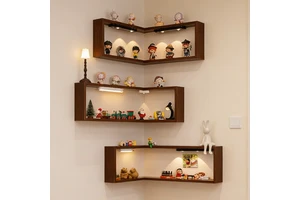 Corner Wall Shelf 3 Tier Rectangle Wall Mounted Storage Rack For Toys Organizer Durable