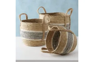 Round Hand Woven Eco-Friendly Jute Braided Storage Basket Handle Multipurpose Home Kitchen Bathroom Living Room Decor Clothing