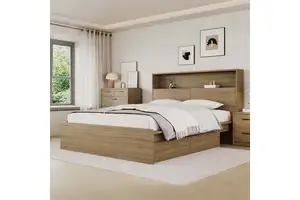 Modern Minimalist Platform Bed Frame with Under-Bed Storage Drawers, Solid Wood and MDF Bedroom Furniture for Home Storage