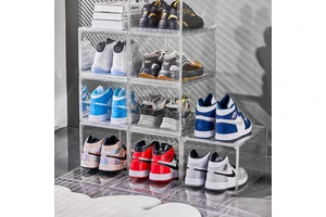 Large Foldable Shoe Storage Boxes Organizers Closet Fit Size Clear Stackable Sneaker Containers Space Saving Shoe Rack Holder