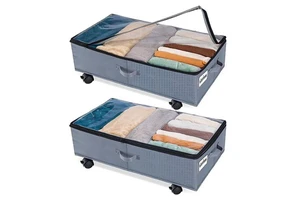 Under Bed Storage Rolling Metal Frame Underbed Containers with Wheels Lid Window Storage Bag Box Organizer Home Closet Organizer
