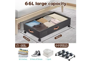 Cedar space Hot Sale Foldable Multi-Purpose Under-Bed Storage Box Wheels Clothes Organizer Household Under Bed Storage with Wheels