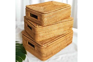 Rattan Weaving Box Handcrafted Braided Wicker Boxes Small Medium Large Size Storage Container Basket Set