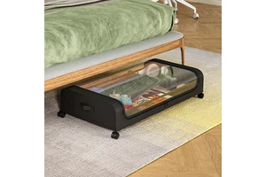Under-Bed Storage Box with Wheels Movable Large Capacity Dustproof Storage Rack Household Clothing and Shoe Storage Organizer