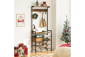 HOOBRO Modern Wall Coat Stand with Bench Wooden Metal Hall Tree Rack for Shoes & Coats in Living Room Home Furniture